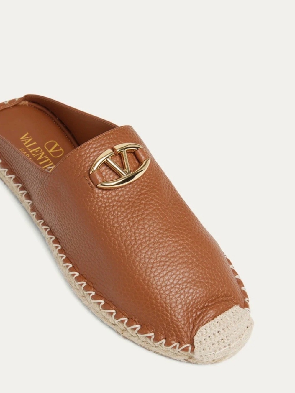 Valentino Garavani Leather Medallion Espadrille Mules Size 37 Tobacco Brown New